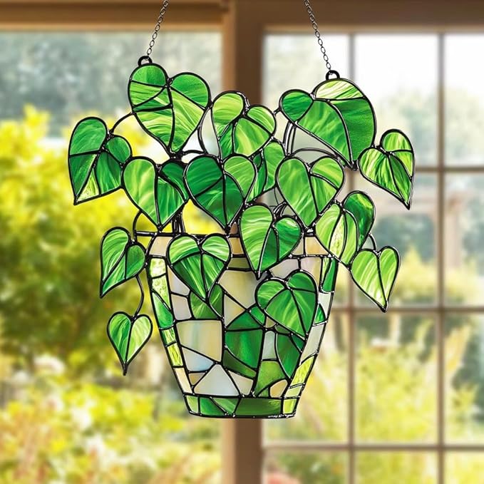 Monstera Leaves Acrylic Suncatcher Window Hanging Plant Mom Gift Garden Decor Plant Lover Gardener Gift