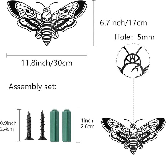 CREATCABIN Death Head Moth Metal Wall Decor Black Skull Metal Wall Art Hanging Ornament Iron Moth Wall Decoration Sculpture Butterfly Gothic Wall Decor for Modern Farmhouse Rustic Home 12 x 6.7Inch