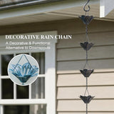 8.5 FT (102 Inch) Decorative Rain Chain for Gutters - Handcrafted Iron Flower Cup Design, Outdoor Water Drainage Solution for House Eaves, Garden, Patio & Home Decor