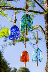 Evergreen Colorful Art Glass Wind Chime | Turquoise Blue| Solid Wood Striker | Natural Deep Tone | 8 Inches Tall | Beautiful Gift for Patio, Garden, Outdoor Home décor