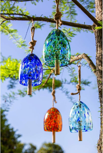 Evergreen Colorful Art Glass Wind Chime | Turquoise Blue| Solid Wood Striker | Natural Deep Tone | 8 Inches Tall | Beautiful Gift for Patio, Garden, Outdoor Home décor