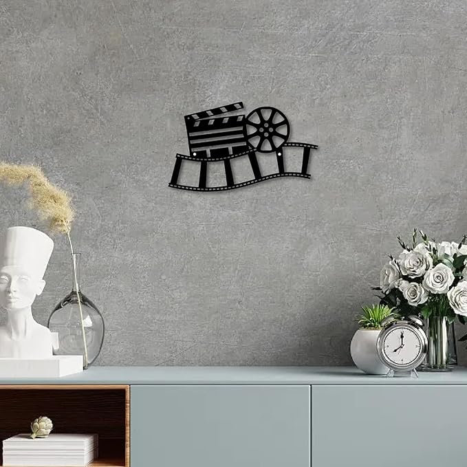 CREATCABIN Movie Reel Metal Wall Art Decor Wall Sculpture Hanging Decoration Sign Iron Outline Wall Art Black Rustic Decor Ornament Wall for Indoor Outside Living Room Home Office 12 x 7Inch