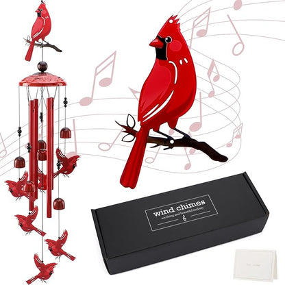 Cardinal Wind Chimes for Outside - Christmas Outdoors Cardinal Gifts Metal Inspirational Christian Windchimes with Greeting Cards Garden Decor Sympathy Memorial Yard Gifts for Christmas New Year