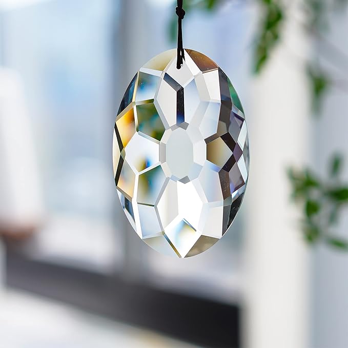 YU FENG 89mm/3.5in Crystal Prism Suncatcher for Windows,Rainbow Maker Hanging Crystals for Garden Home Outdoor Decoration (Clear)