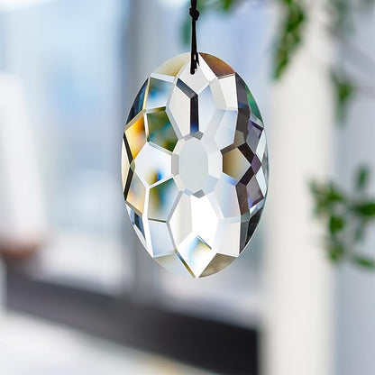 YU FENG 89mm/3.5in Crystal Prism Suncatcher for Windows,Rainbow Maker Hanging Crystals for Garden Home Outdoor Decoration (Clear)