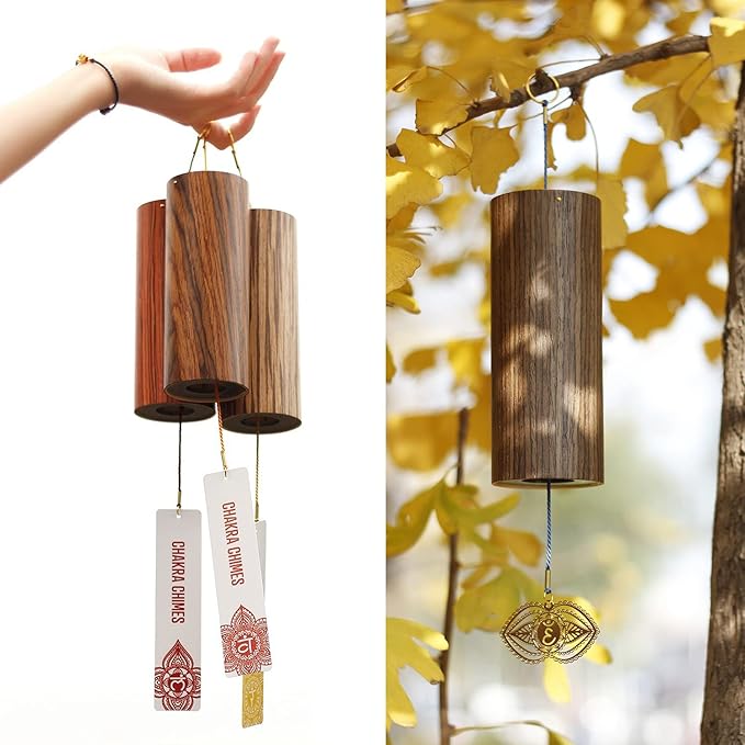 Chakra Chimes Natural Bamboo Wind Chimes Meditation Chord Windchime Wind Bell for Home Decoration Zen Mindfulness Third Eye Chakra