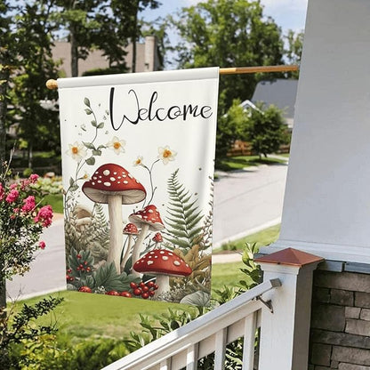 Mushrooms and Fern Garden Flags 12×18 Inch Welcome Double Sided Decorative Yard Banner Seasonal Flag for Outdoor Outside Decor