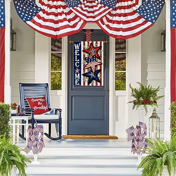 Independence Day 4th of July House Flag Burlap 28x40 Inch Double Sided, Patriotic American Stars and Stripes Yard Outdoor Decor DF304-28