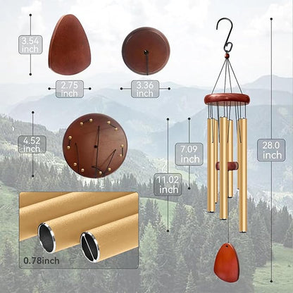 Bursvik 28" Wind Chime for Mothers Day, Decorative Wind Chimes for Outside, Memorial Windchimes Remembrance Gift for Women Mom Grandma, Metal Wind Chimes Outdoor Decor for Garden Patio Zen(Gold)