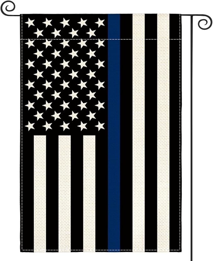 AVOIN colorlife Thin Blue Line Garden Flag 12x18 Inch Double Sided, American Stars and Stripes Police Officers Solidarity Yard Outdoor Decoration
