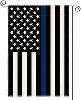 AVOIN colorlife Thin Blue Line Garden Flag 12x18 Inch Double Sided, American Stars and Stripes Police Officers Solidarity Yard Outdoor Decoration
