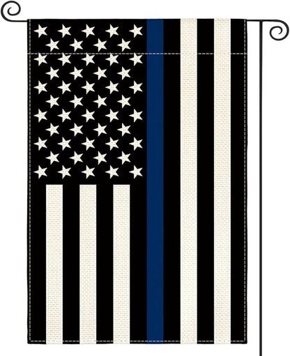AVOIN colorlife Thin Blue Line Garden Flag 12x18 Inch Double Sided, American Stars and Stripes Police Officers Solidarity Yard Outdoor Decoration