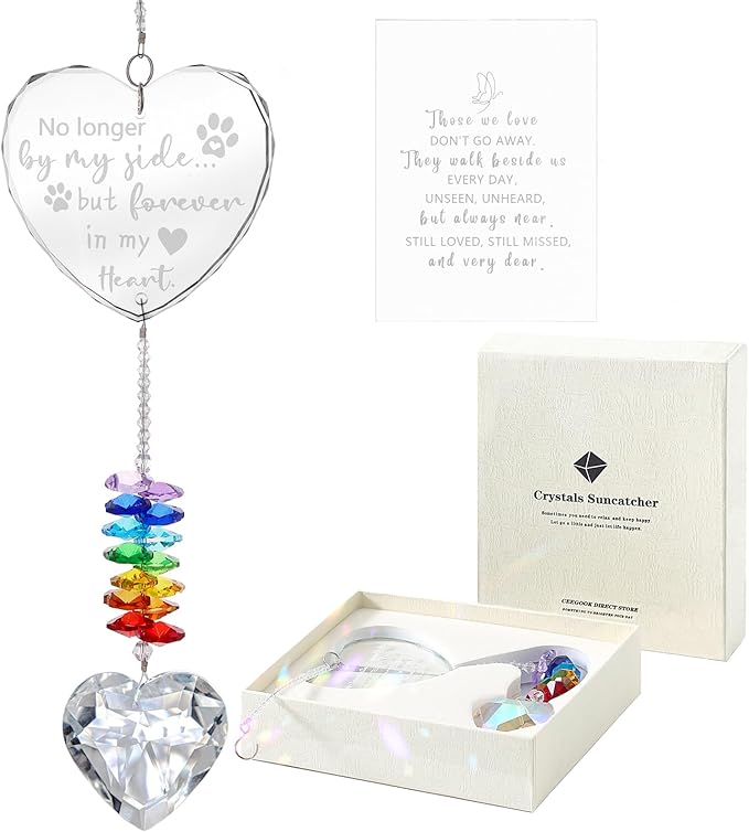 Dog Memorial Gifts, K9 Pet Memorial Crystal Suncatcher, Dog Loss Pet Passing Away Sympathy Remembrance Bereavement Gift (White-Heart)