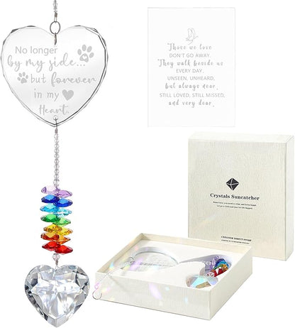 Dog Memorial Gifts, K9 Pet Memorial Crystal Suncatcher, Dog Loss Pet Passing Away Sympathy Remembrance Bereavement Gift (White-Heart)