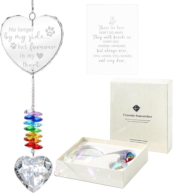 Dog Memorial Gifts, K9 Pet Memorial Crystal Suncatcher, Dog Loss Pet Passing Away Sympathy Remembrance Bereavement Gift (White-Heart)