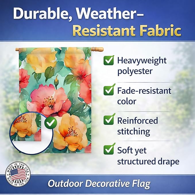 Caroline's Treasures Georgia Cherokee Rose in Watercolor House Flag Large Porch Sleeve Pole Decorative Outside Yard Banner Artwork Wall Hanging, Polyester, House Size, Multicolor