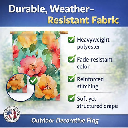 Caroline's Treasures Georgia Cherokee Rose in Watercolor House Flag Large Porch Sleeve Pole Decorative Outside Yard Banner Artwork Wall Hanging, Polyester, House Size, Multicolor