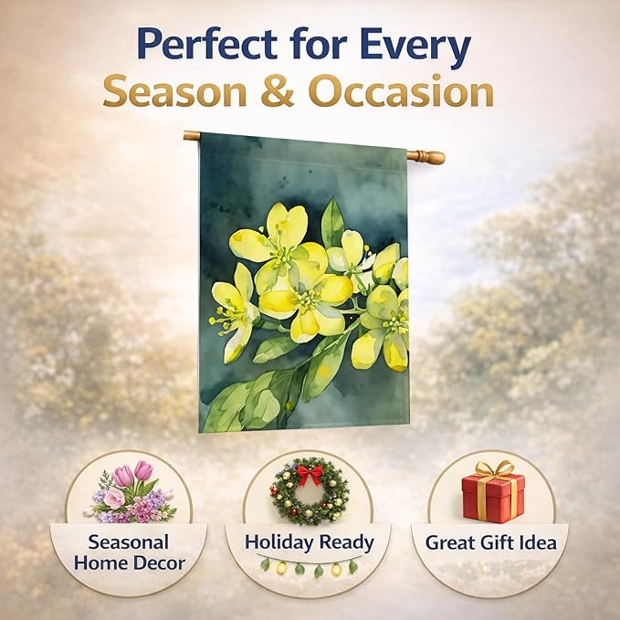 Caroline's Treasures South Carolina Yellow Jessamine in Watercolor House Flag Large Porch Sleeve Pole Decorative Outside Yard Banner Artwork Wall Hanging, Polyester, House Size, Multicolor