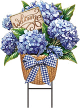 Amyhill Spring Outdoor Decor Hydrangea Metal Garden Stakes 25 Inch Decorative Hydrangea Yard Signs with Stakes Waterproof Floral Lawn Sign Welcome Outdoor Decorations for Patio Porch Lawn Backyard