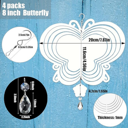 4Pack 8inch Sublimation Wind Spinner Blanks 3D Aluminum Metal Wind Sculpture Kinetic Spinners for Yard and Garden Indoor Art Ornaments Hanging Decoration (Butterfly)