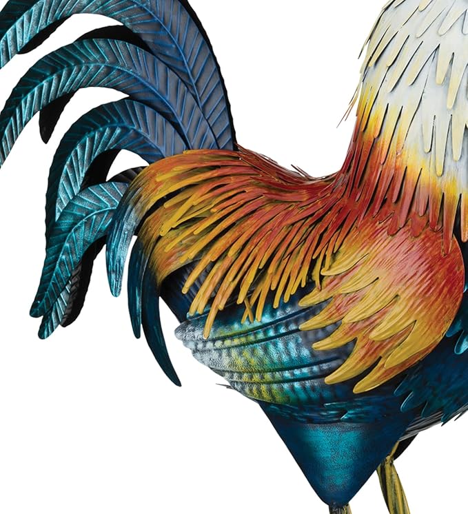 Regal Art & Gift Handcrafted Metal Rooster Statue, Weather-Resistant Farmhouse Yard Art, Indoor/Outdoor Garden Sculpture, Detailed Feather Design, Decorative Bird for Home & Garden, Duckwing, 21" H