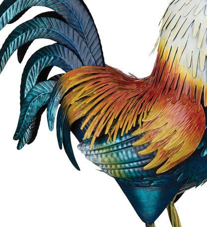 Regal Art & Gift Handcrafted Metal Rooster Statue, Weather-Resistant Farmhouse Yard Art, Indoor/Outdoor Garden Sculpture, Detailed Feather Design, Decorative Bird for Home & Garden, Duckwing, 21" H