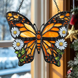 Vivid Tiffany Butterfly Floral Acrylic Suncatcher Stained Glass Effect Window Car Hanging Christmas Ornament Indoor Outdoor Decor Garden Sun Catcher Panel for Butterfly Lover for Women Mom Grandma