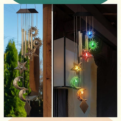 Colingmill Solar Wind Chimes for Outside Waterproof Hanging Wind Chimes Lights Outdoor Decor Yard Garden Gifts for Mother Mom Grandma Wife Neighbors (Sun Moon Star,Colored Lights)