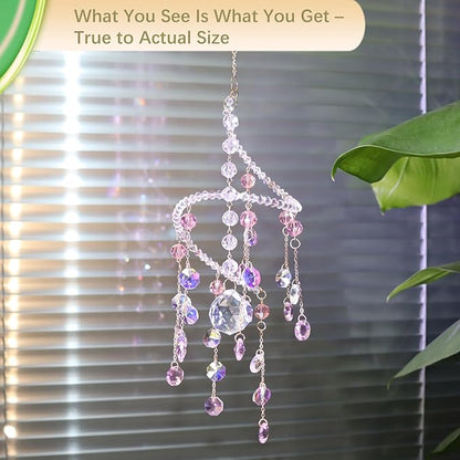 Geili Crystal Suncatchers for Windows Hanging,Spiral Crystal Sun Catchers Indoor Window,Boho Hanging Crystals for Decoration,Healing Wind Chimes Suncatcher Rainbow Maker for Outside(Pink)