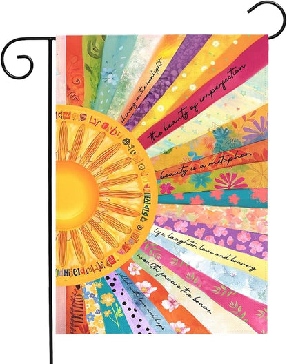 Summer Sun Garden Flag Colorful Boho Sunshine Yard Flags Inspirational Artistic Outdoor Decor for Front Yard Lawn Patio Porch Bright Floral Seasonal House Banner Double Sided 12x18 Inch