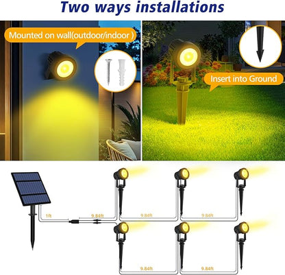 T-SUNUS Solar Spot Lights Christmas 6-in-1 Outdoor Warm White 3000K Landscape Spotlight IP65 Waterproof Separated Panel Spotlights with 9.8ft Cable Auto On/Off for Tree Lawn Driveway Pathway Halloween