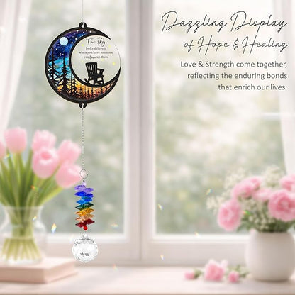 Memorial Suncatcher - Moon Chair Ornament - Sympathy Gift for Loss of Loved One - Bereavement Gifts - Condolence Gift - Memorial Rainbow Maker - Remembrance Ornament - Funeral Keepsake