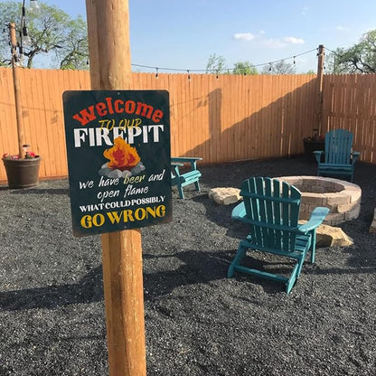 Yniaun Decor Funny Patio Decor Vintage Camping Metal Tin Signs for Camper Decoration Gifts 12 X 8 Inches Indoor Outdoor & Firepit Accessories Welcome to Our Fire Pit - What Could Possibly Go Wrong