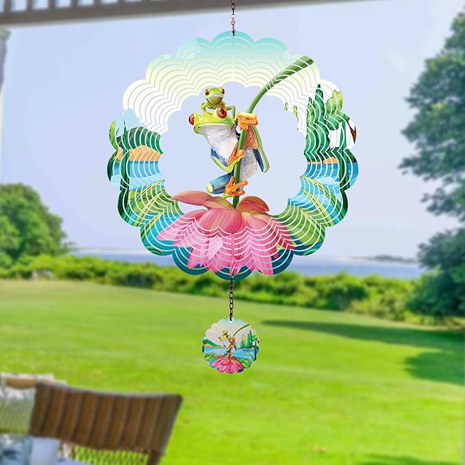 Lotus Frog Wind Spinners,Hanging Decor Outdoor, Outdoor Garden Decor, Wind Chimes for Outside, Wind Spinners Outdoor Hanging ValentinesDecor, Unique Gifts for Women, Valentines Decorations