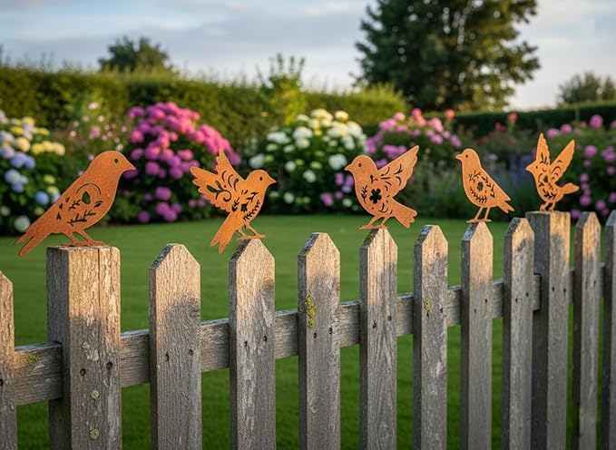 Aimto 5PCS Rusty Birds Decoration,Metal Birds Garden Decor for Outside,Outdoor Bird Wall Decor,Metal Birds Craft Statue Ornaments - Garden Sculptures,Outdoor and Yard Art, Lawn Ornaments