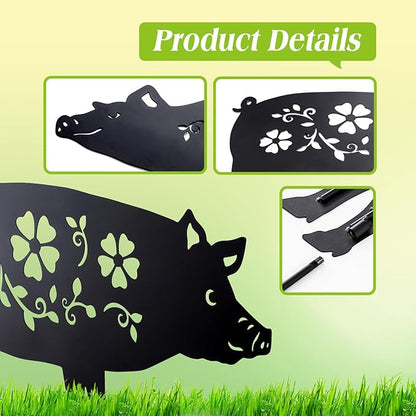 Pig Metal Decorative Garden Stakes Pig Gifts for Women Men Mom Birthday Gifts Silhouette Statues for Garden Decor, Yard Art, Patio, Outside, Lawn Ornaments, Outdoor Decorations