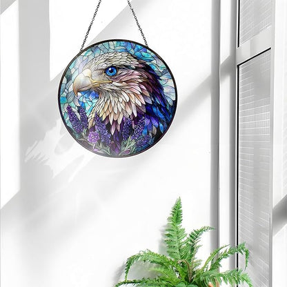 Bimkole Eagle Stained Glass Suncatcher Window Hanging - Animal Indoor Window or Doorway Decoration - Handmade Sun Catcher Decor for Garden Home Christmas & Birthday Gifts 7.87x7.87 inch