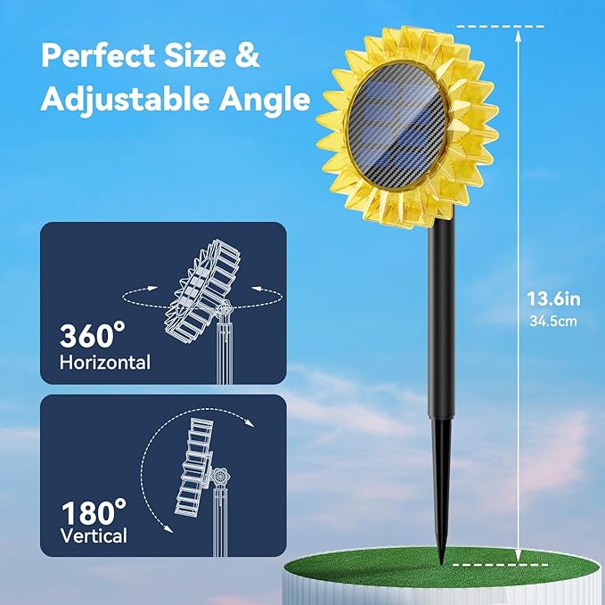 Solar Garden Lights - Upgraded Solar Sunflower Light, Ground/Wall 2 In 1, Outdoor Lights Waterproof IP67,Garden Yard Patio Backyard Pathway Landscape Fence Wall Decoration, Multicolor(6 Pack)