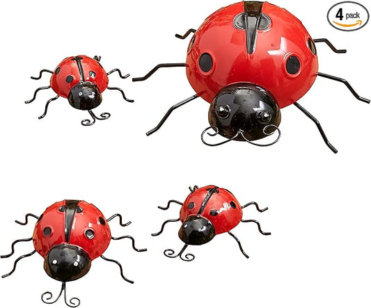 The Lakeside Collection Metal Ladybug Garden Decorations with Red and Black Spots - Set of 4
