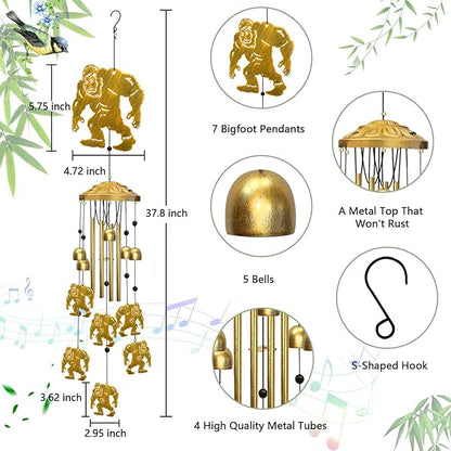 Bigfoot Wind Chimes for Outside, Metal Big Foot Sasquatch Wind Chime Outdoor Indoors with S Hook Hanging Home/Front Porch/Patio/Garden Decor, Unique Housewarming Birthday Memorial Gifts Unisex