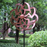 Garden Wind Spinner Outdoor Decor, Dual Rotating Blades Kinetic Sculpture with Artistic Geometric Design, Durable Metal Yard Art 63x13 Inch
