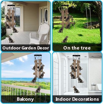 Garden Dog Wind Chimes Outdoor Indoor Decor - with 4 Tubes 4 Bells 5 Dogs Wind Chime, Mobile Romantic Dog Wind Catcher, Dogs Windchimes for Home, Mom Gifts, Balcony, Tree, Festival, Garden Decoration