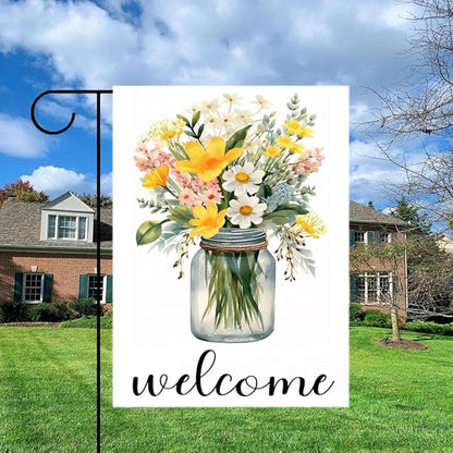 Gkyygk Welcome Flower Mason Garden Flag 12x18 Double Sided Banners Yard Flag Welcome Seasonal Farmhouse Yard Outside Decoration