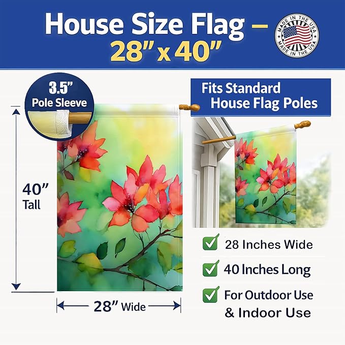 Caroline's Treasures Missouri Hawthorns in Watercolor House Flag Large Porch Sleeve Pole Decorative Outside Yard Banner Artwork Wall Hanging, Polyester, House Size, Multicolor