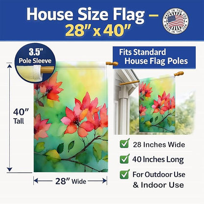 Caroline's Treasures Missouri Hawthorns in Watercolor House Flag Large Porch Sleeve Pole Decorative Outside Yard Banner Artwork Wall Hanging, Polyester, House Size, Multicolor
