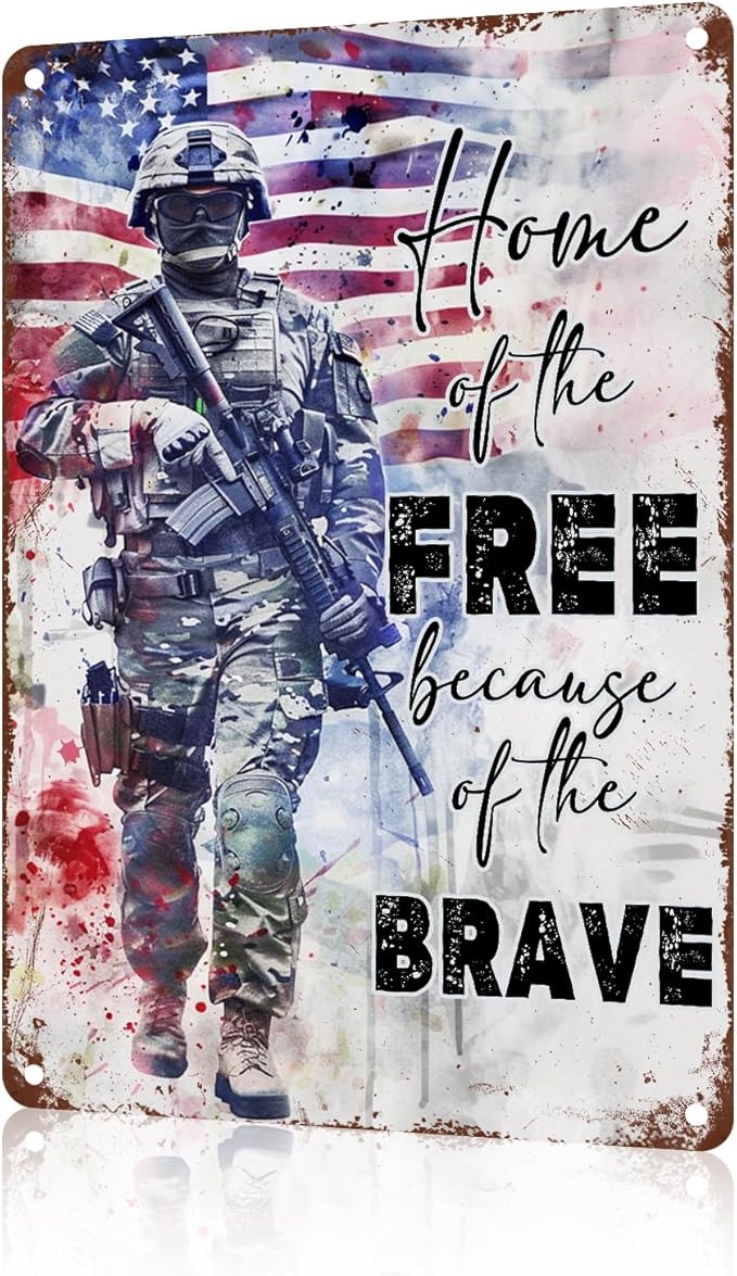 Memorial Day Metal Sign Veteran Soldiers Tin Sign Home Of The For Outdoor Independence Day Decorations For Farmhouse Holiday Summer Outside 8x12 inch
