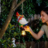 Rossesay Solar Hanging Gnome Statue 6.3" H Climbing Gnomes with LED Lantern Hook Waterproof Hanging Gnomes Outdoor Decor Tree Yard Porch Wall Decoration Birthday Gift for Mom Women