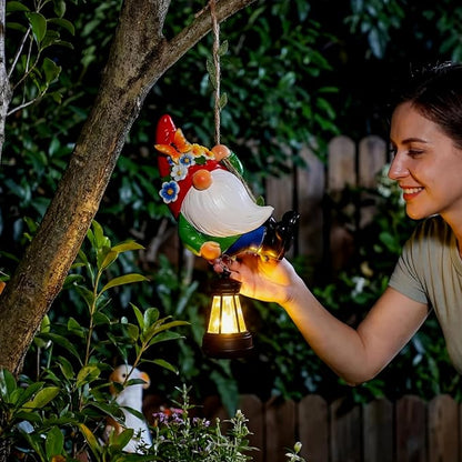 Rossesay Solar Hanging Gnome Statue 6.3" H Climbing Gnomes with LED Lantern Hook Waterproof Hanging Gnomes Outdoor Decor Tree Yard Porch Wall Decoration Birthday Gift for Mom Women