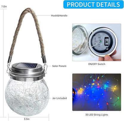 Hang Outdoor Solar Lights Waterproof, 30LED Cracked Glass Ball Decorative Lanterns, Solar Powered Landscape with Handle for Tree Yard Patio Fence House Holiday Decor, Birthday Gift for Women