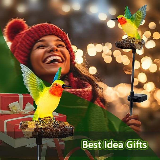 Hummingbird Solar Lights for Outside with Simulated Hummingbird Call and Breathing Light Waterproof Hummingbird Statue for Garden Decorative Stakes Lighting, for All Seasons